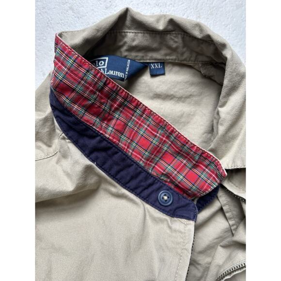 Vintage Polo Ralph Lauren Golf Crest Jacket XXL Beige Tartan Collar 90s Preppy - Picture 9 of 13